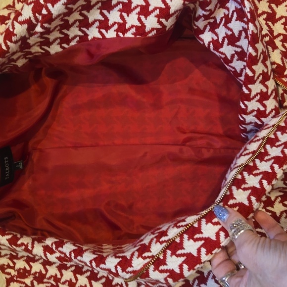 Talbot's Red/White Houndstooth Wool Blend Fully Lined Moto Jacket - Picture 7 of 9